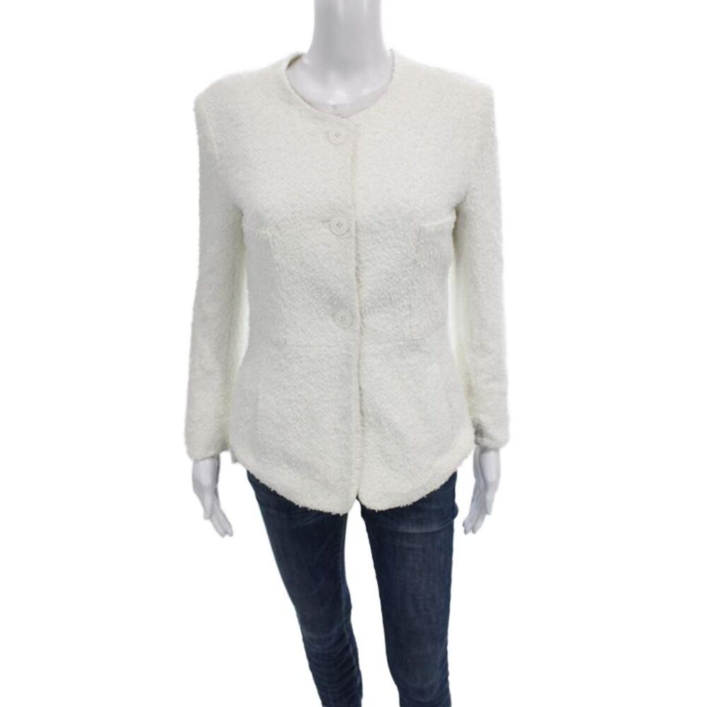 Theyskens Theory Womens Basic Jacket White Nylon Button Long Sleeve Size 6